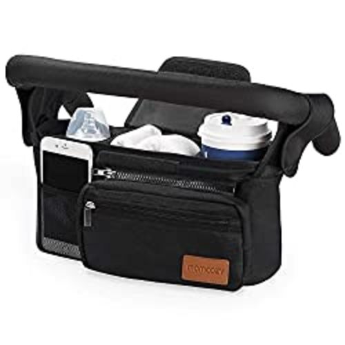 Momcozy Universal Stroller Organizer with Insulated Cup Holder Detachable Phone Bag & Shoulder Strap, Fits for Stroller like Uppababy, Baby Jogger, Britax, BOB, Umbrella and Pet Stroller - Black