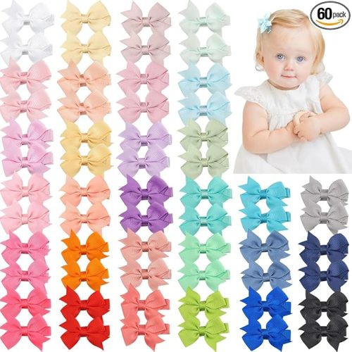 CÉLLOT Hair Clips for Baby Girls - 60 Tiny 2" Fully Covered Bows Barrettes for Infants and Toddlers