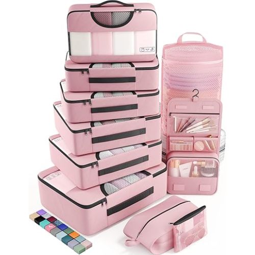 Veken 10 Set Packing Cubes for Travel Essential, Suitcase Organizer Bags in 4 Sizes, Carry-On Luggage Accessories with Large Laundry & Hanging Toiletry Bag, Must-Have for Airplane, Road Trip & Camping