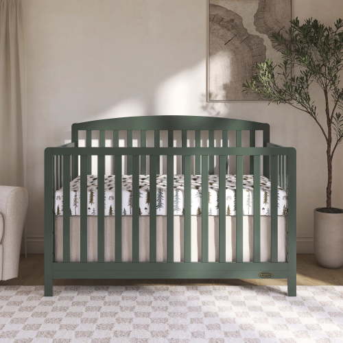 Dream On Me Odelle 5-in-1 Convertible Crib, Converts from Baby Crib to Toddler Bed, Day Bed, Kids Bed and Full Size Bed, Three Adjustable Mattress Height Positions, Forest Green