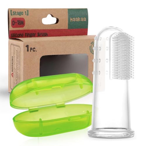 haakaa Silicone Baby Finger Toothbrush Set, Baby’s First Toothbrush with Case, Soft Bristle Toothbrush for Infant Oral Care, 3 Months +