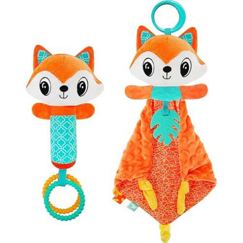 Baby Toys Fox Loveys and Rattle for Baby Boys and Girls, Security Blanket and Hand Shaker, Newborn Stuffed Hanging Animal Plush Snuggle Toy Easter Basket Stuffers