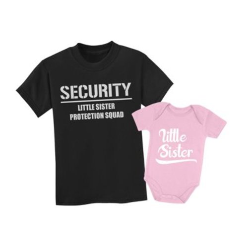 Big Brother & Little Sister Siblings Set Security For My Little Sister Shirts Toddler Kids T-Shirt Black 2T / Baby Bodysuit Pink 24M (18-24M)