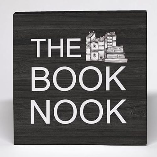 Book Corner Decor Black Wood Box Sign, Reading Nook Library Desk Decor, Reading Corner Decor for Classroom, The Book Nook Wooden Box Block Sign for Home School Classroom Library Shelf Decor