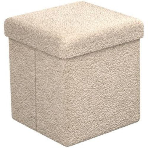 Sorbus 15 Inch Teddy Fabric Foldable Storage Ottoman - Multipurpose Cozy Ottoman, Stool for Living Room, Bedroom, Dorm, and more - Beige