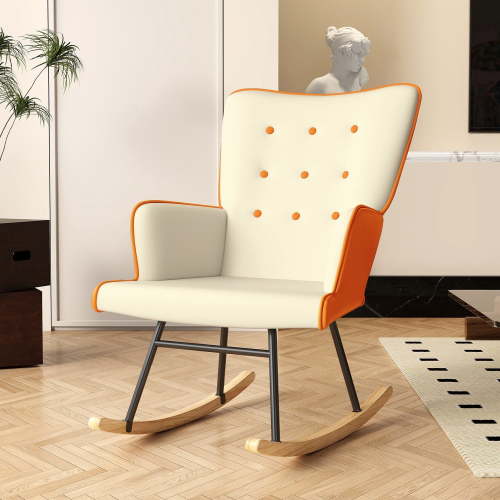 Glider Rocking Chair for Nursery, Teddy Fabric Soft Upholstered Glider Rocker Armchair with High Backrest Accent Chairs for Nursery, Living Room, Bedroom (Brown)