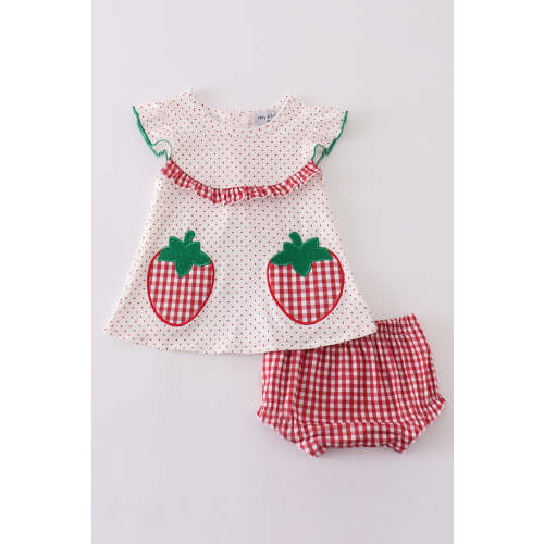 Strawberries applique girl bloomers set