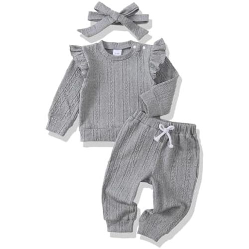 Renotemy Newborn Infant Baby Girl Clothes Outfits Fall Winter Long Sleeve Sweatshirts Pants Cute Baby Girl Outfits Set