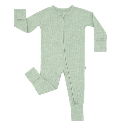 Little Sleepies Pajamas - Heather Sage Ribbed Zippy