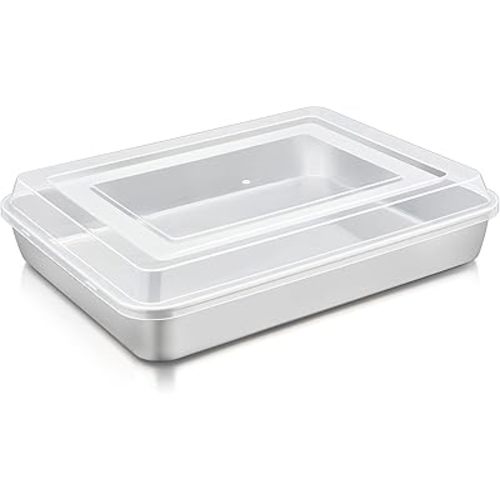 TeamFar Lasagna Pan with Lid, 12.3’’ x 9.75’’ x 2’’, Stainless Steel Rectangular Baking Cake Pan, Heavy Duty & Non-Toxic, Deep & Visible, Brushed Finish & Dishwasher Safe- (1 Pan+1 Lid)