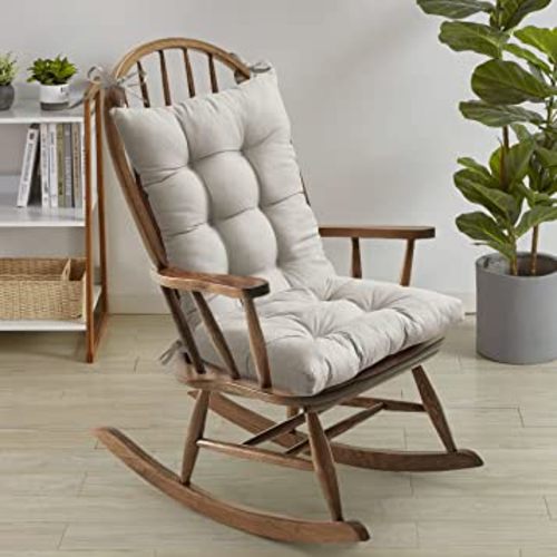 Sweet Home Collection Rocking Chair Cushion Premium Tufted Pads Non Skid Slip Backed Set of Upper and Lower with Ties, 1 Count (Pack of 1), Linen
