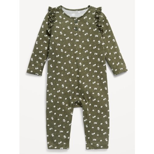 Long-Sleeve Ruffle-Trim Henley Jumpsuit for Baby
