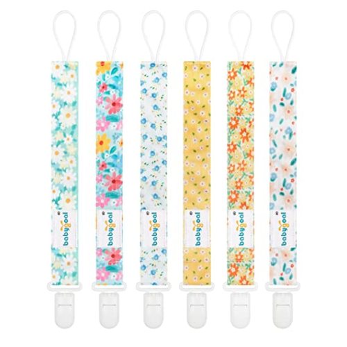 babygoal Floral Pacifier Clips, 6 Pack Binky Paci Holder Clips Leashes Fits for Most Baby Pacifiers and Binkies