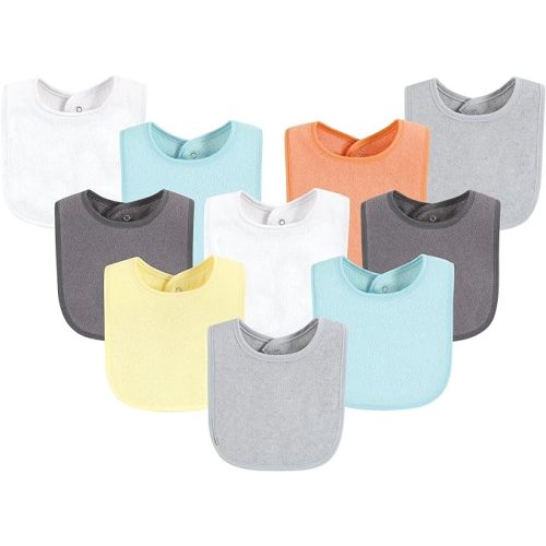 Hudson Baby Unisex BabyDrooler Bib with Waterproof Lining - One Size - Gray Orange