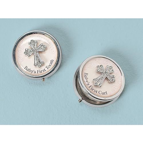 Roman 64655 Set of 2 Enamelled Round Boxes Tooth and Baby's First Curl