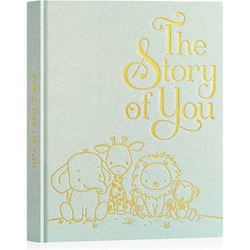 Lanpn Baby Memory Book for Boy Girl - The Story of You, Newborn Babys Book Keepsake Photo Album for New Parents, Linen Cover Baby First 5 Year Milestone Scrapbook Journal (Sage Green, 154 Pages)