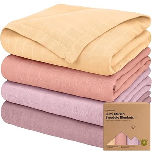 4-Pack Muslin Swaddle Blankets for Boys, Girls - Organic Baby Swaddles for Newborns, Soft & Breathable Receiving Baby Blankets for Girl, Boy, Neutral, Newborn Essentials Gift (Lavender)