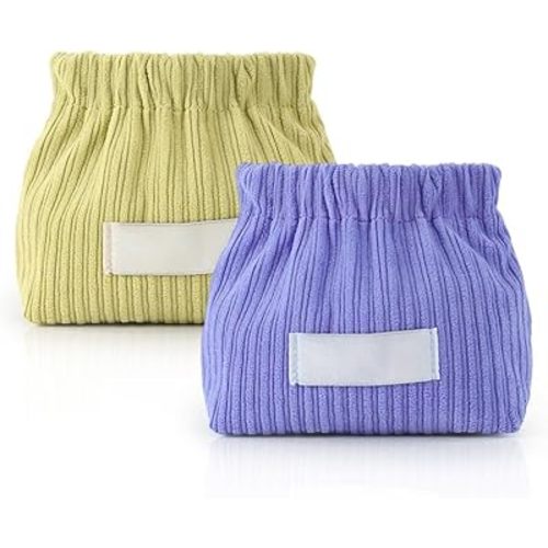 2 PCS Corduroy Elastic Hair Tie Organizer, 2025 Upgrade Corduroy Elastic Storage Bag, Mini Makeup Bag Portable Hair Accessories Jewelry Storage Organizer for Girl Women Travel, Home Use (2PCS-B)
