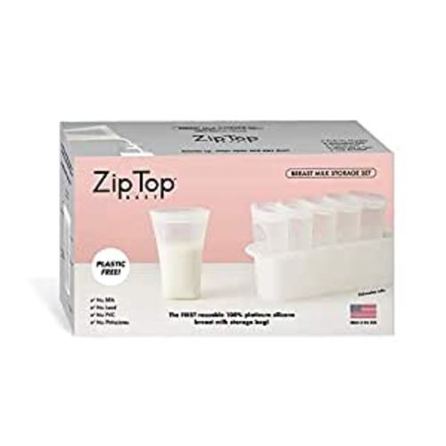 Zip Top Reusable 100% Platinum Silicone Breast Milk Storage, Made in the USA - Bag Set of 6 + Freezer Tray : Baby