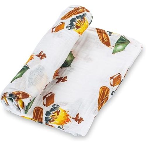 LollyBanks Baby Blanket for Boys, 100% Cotton Muslin Swaddle Blankets, 47 x 47 Inches Soft and Breathable Receiving Blankets, Cozy Newborn Swaddle, Baby Essentials, Registry (Camp Theme Print)