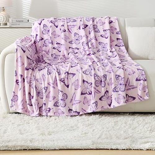 Softan Fleece Blanket - Purple Butterfly Throw Blanket - Fuzzy Lightweight Super Soft Microfiber Flannel Blankets for Couch, Bed, Sofa - Ultra Luxurious Warm and Cozy for All Seasons (50"×60")