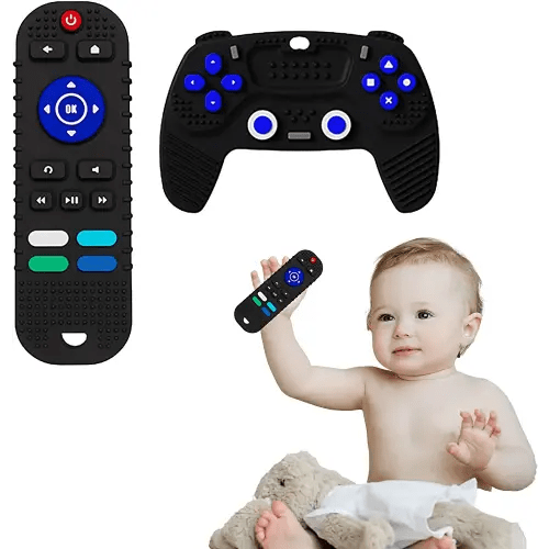 2-Pack Baby Teether Toys Silicone Toddler, Educational Sensory Toy Chew Toys, TV Remote Control Shape Teething Toys for Babies 6-18 Months (Black)