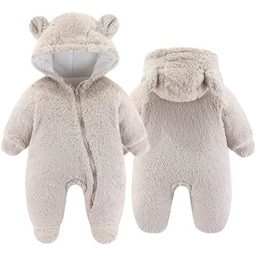 UVIPC Newborn Baby Fleece Jumpsuit Footie Snowsuit Bear Romper Jumpsuit Baby Fuzzy Warm Onesie