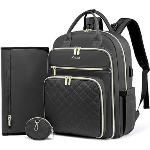 LOVEVOOK Baby Diaper Bag,Waterproof Diaper Backpack with USB Charging Port for Bab, Large Capacity Fit for 15.6 inch Laptop,Dark Grey