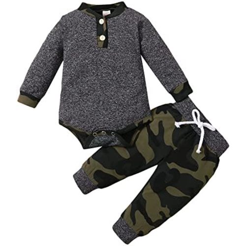 Newborn Baby Boy Clothes Fall Winter Infant Outfits For Boys Long Sleeve Button Romper and Plaid Pants 2pcs Set