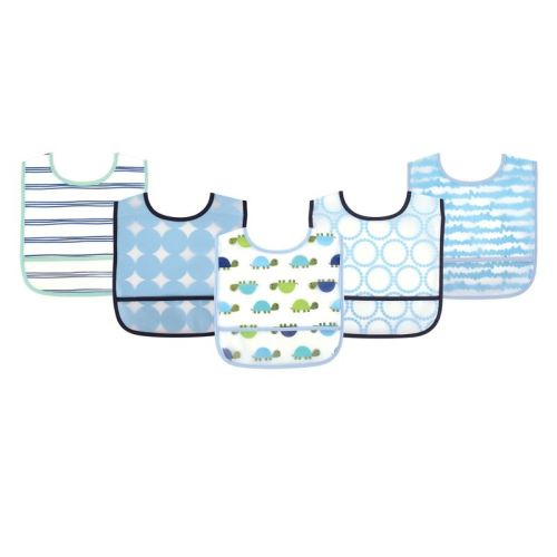 Luvable Friends Baby Boy Waterproof PEVA Bibs 5pk, Turtle, One Size