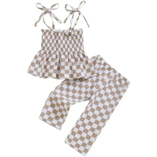 Toddler Baby Girl Clothes Tie-Up Strap Ruffle Camisole Tops Linen Pants Set Little Girls Summer Outfits