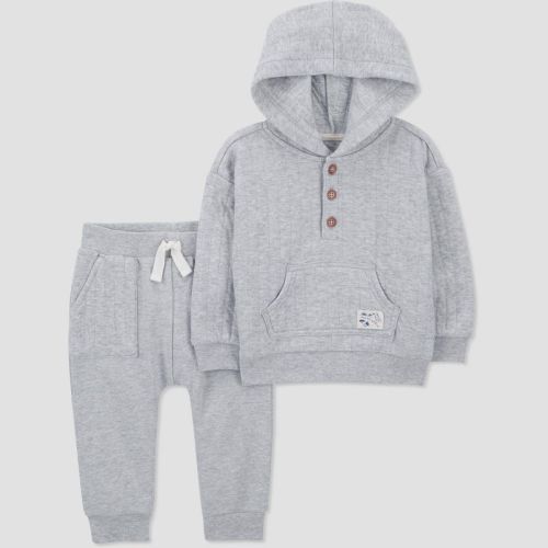 Carter's Just One You® Baby Boys' Solid Hood Top & Bottom Set - Gray Newborn