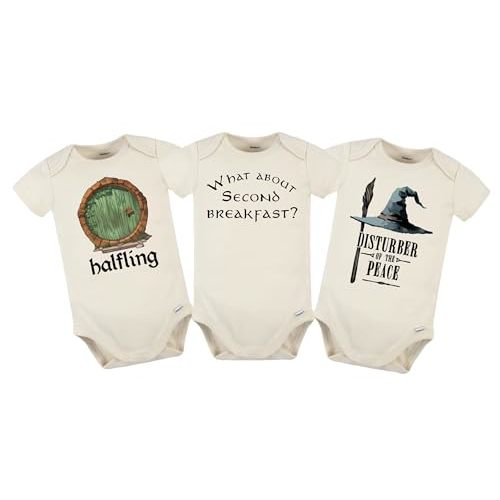 Halfling Bundle | 3 Bodysuits included are Halfling, Disturber of the Peace and What About Second Breakfast | 100% Premium Cotton | Cream Color (Cream, 0-3 Month)