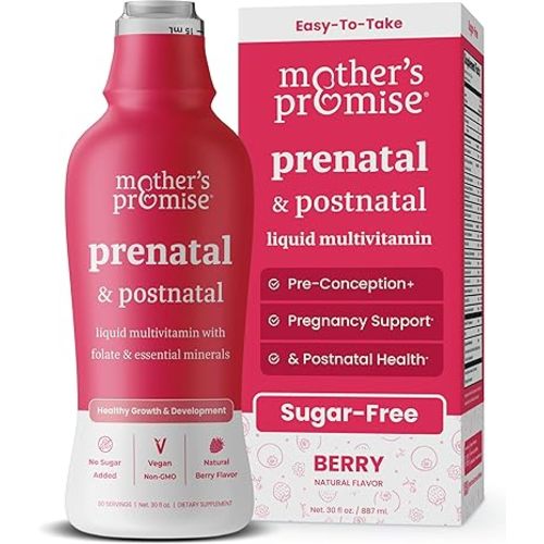 Mother's Promise Prenatal & Postnatal Multivitamin for Women | Sugar Free Liquid Prenatal Vitamins for Women with Folate, Choline & Organic Fruits for Preconception, Pregnancy & Nursing | Vegan