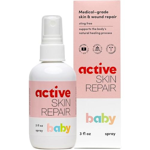 Active Skin Repair Natural, Non-Toxic, No Sting Baby Spray First Aid Safe For Use on Diaper Rash, Baby Acne, Eczema, Cuts, Wounds, Scrapes, and Other Skin Irritations (3 oz. Spray)