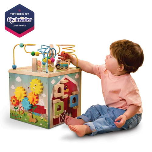 Free Shipping! Battat Barnyard Activity Cube with 5 Multicolor Sides and Bead Maze Wooden, Baby and Toddler Toys