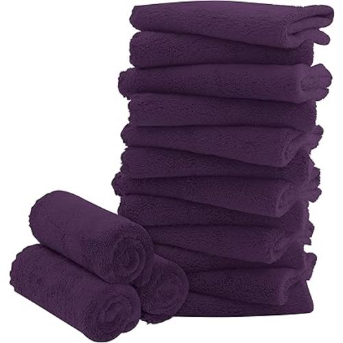 16 Pack Baby Washcloths - Luxury Coral Fleece - Extra Absorbent and Soft Wash Clothes for Newborns, Infants and Toddlers - Suitable for Sensitive Skin and New Born - Baby Shower - Plum, 10x10 Inch