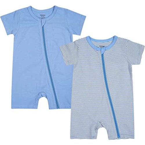 Teach Leanbh Baby Boys 2 Pack Cotton Short Sleeve Zipper Romper Jumpsuits Sleep and Play 6-12 Months …