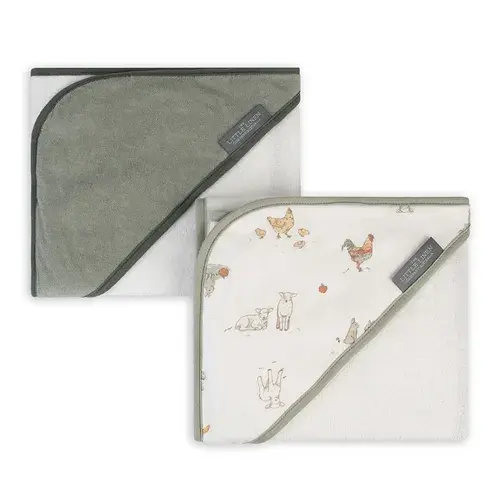 The Little Linen Co. Hooded Towel Farmyard Lamb 2 Pack | Baby Bunting AU
