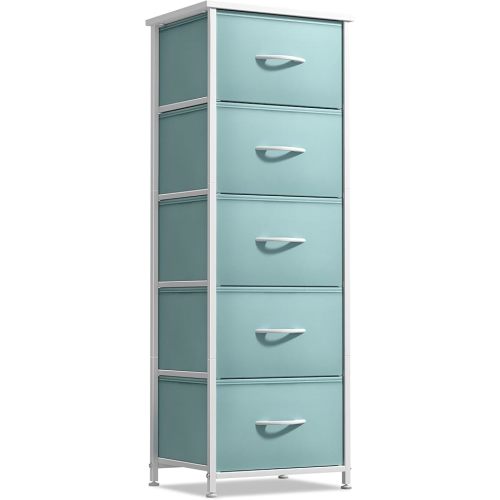 Sorbus Fabric Dresser for Kids Bedroom - Chest of 5 Drawers, Tall Storage Tower, Clothing Organizer, for Closet, for Playroom, for Nursery, Steel Frame, Fabric Bins - Wood Handle (Aqua)