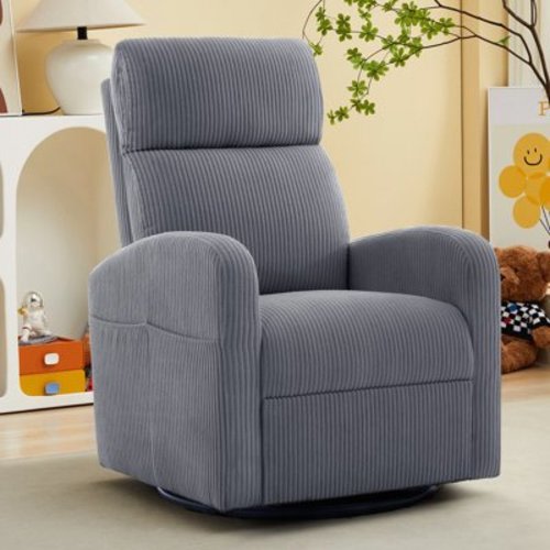 Aemeios 28" Corduroy Upholstered Swivel Rocker Glider Nursery Rocking Chair, Gray