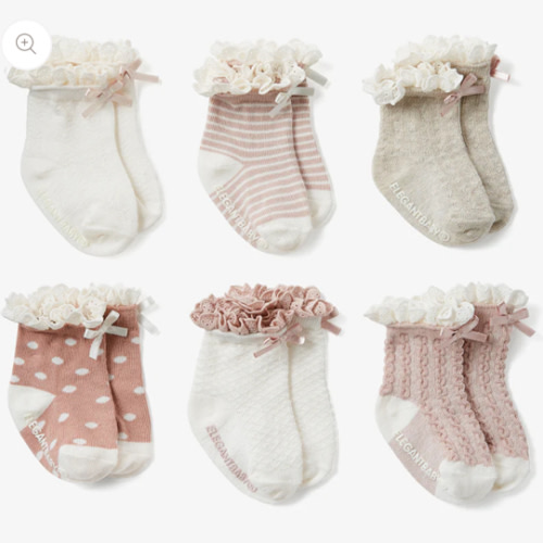 Fancy Pink Non Slip Baby Socks 6pk