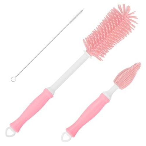 Unique Bargains 360 Rotation Straight Handle Silcone Bottle Cleaning Brush 1 Set Cherry Red