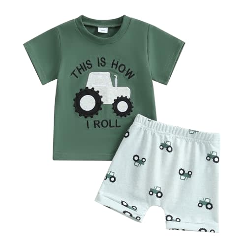 Lucikamy Toddler Baby Boy Summer Clothes Infant Tractor Outfit Letter Print Short Sleeve TShirt Tops and Shorts Sets