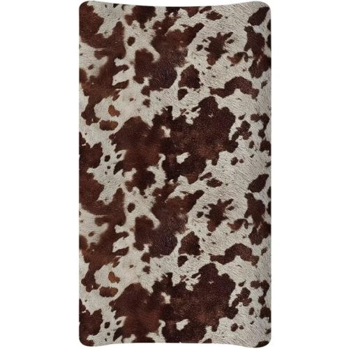 Brown Wild Cow Print Changing Pad Cover Baby Nursery Diaper Changing Pad Sheets Soft Breathable Wipeable Diaper Pad Covers for Changing Table 32"x16"