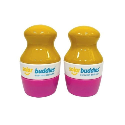 Duo Pink Pack Of Solar Buddies Refillable Roll On Sponge Applicator For Kids, Adults, Families, Travel Size Holds 100ml Travel Friendly for Sunscreen, Suncream and Lotions - Pink, Pink