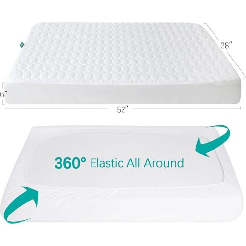 Biloban Crib Mattress Protector Pad Waterproof, Toddler Waterproof Crib Mattress Cover, Machine Washable & Dryer Fit Baby Toddler Bed Mattress Protector (Standard Size 52” x 28”), White
