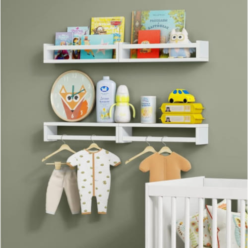 Forbena Floating Nursery Book Shelves for Wall Set of 4, White Wall Bookshelf for Kids Room, Small Wood Book Shelf Bookshelves for Baby Teen Boys Girls Bedoom Bathroom Toy and Decor Storage