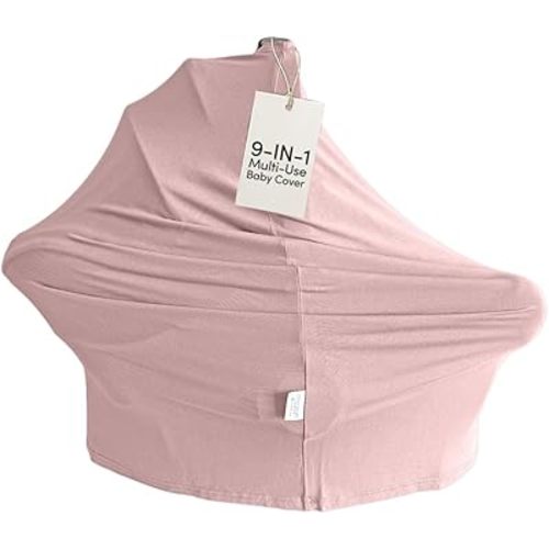 MOZAH Baby Multi-Use Cover: 9-in-1 Baby Car Seat Cover, Nursing Cover, Grocery Cart Cover & More, Breastfeeding Must Haves First Time Mom on Baby Registry (Pale Mauve, Dusty Pink)