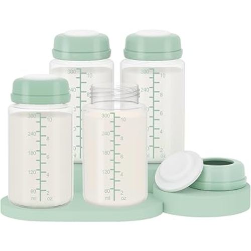 4pc 10oz Breastmilk Storage Bottle Compatible with SpectraS1 S2 9 Plus SG/Motif Luna/Others Wide-Mouth Flange, Breast Milk Container for Momcozy 22oz Portable Cooler, Pumping/Storage/Portable Bottle